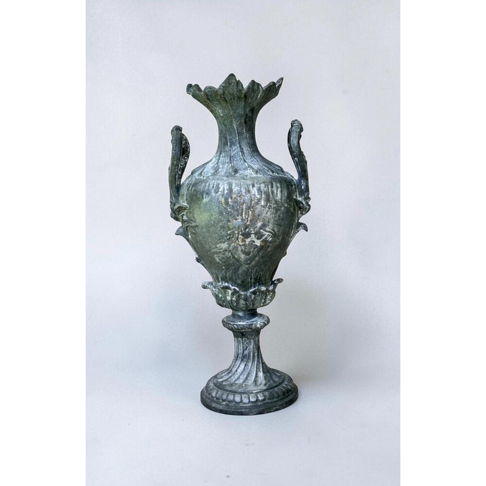 Antique French Spelter Urn Neoclassical Cherub Maiden Cast Metal Vase Paris